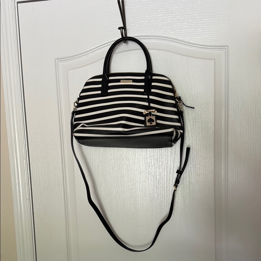 Kate Spade Black and White Satchel with Nautical Stripes